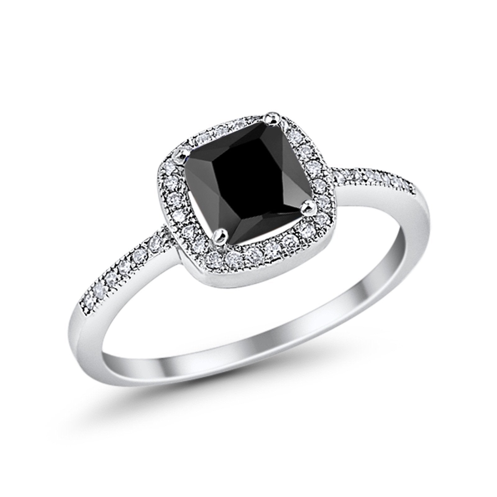 Halo Accent Engagement Ring Simulated Cubic Zirconia 925 Sterling Silver