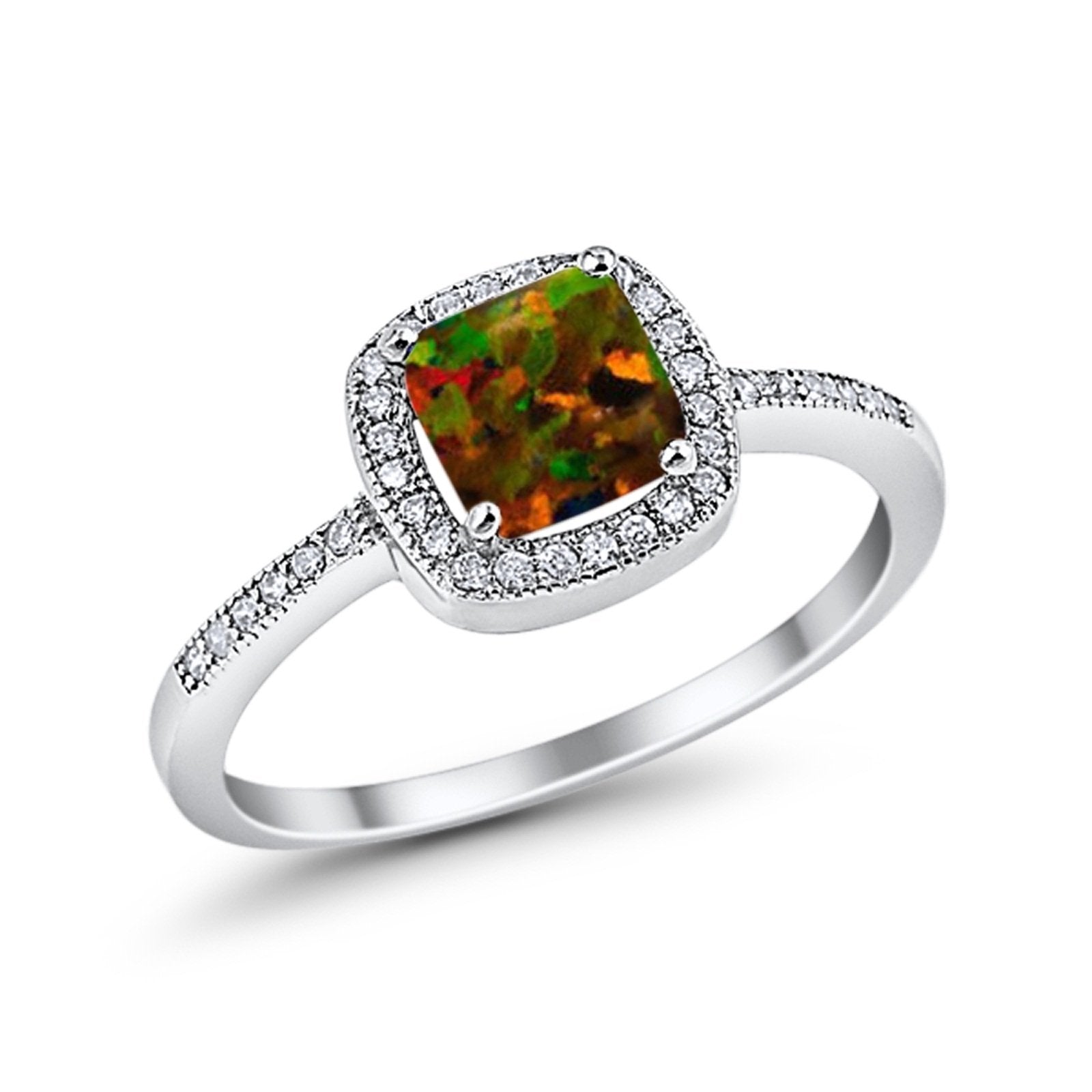 Halo Accent Engagement Ring Simulated Cubic Zirconia 925 Sterling Silver