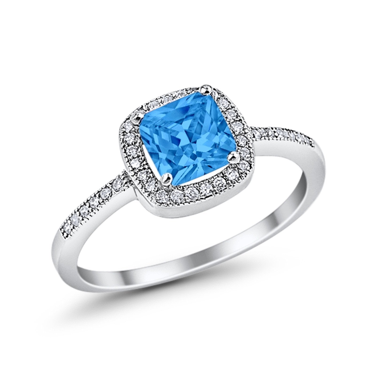 Halo Accent Engagement Ring Simulated Cubic Zirconia 925 Sterling Silver