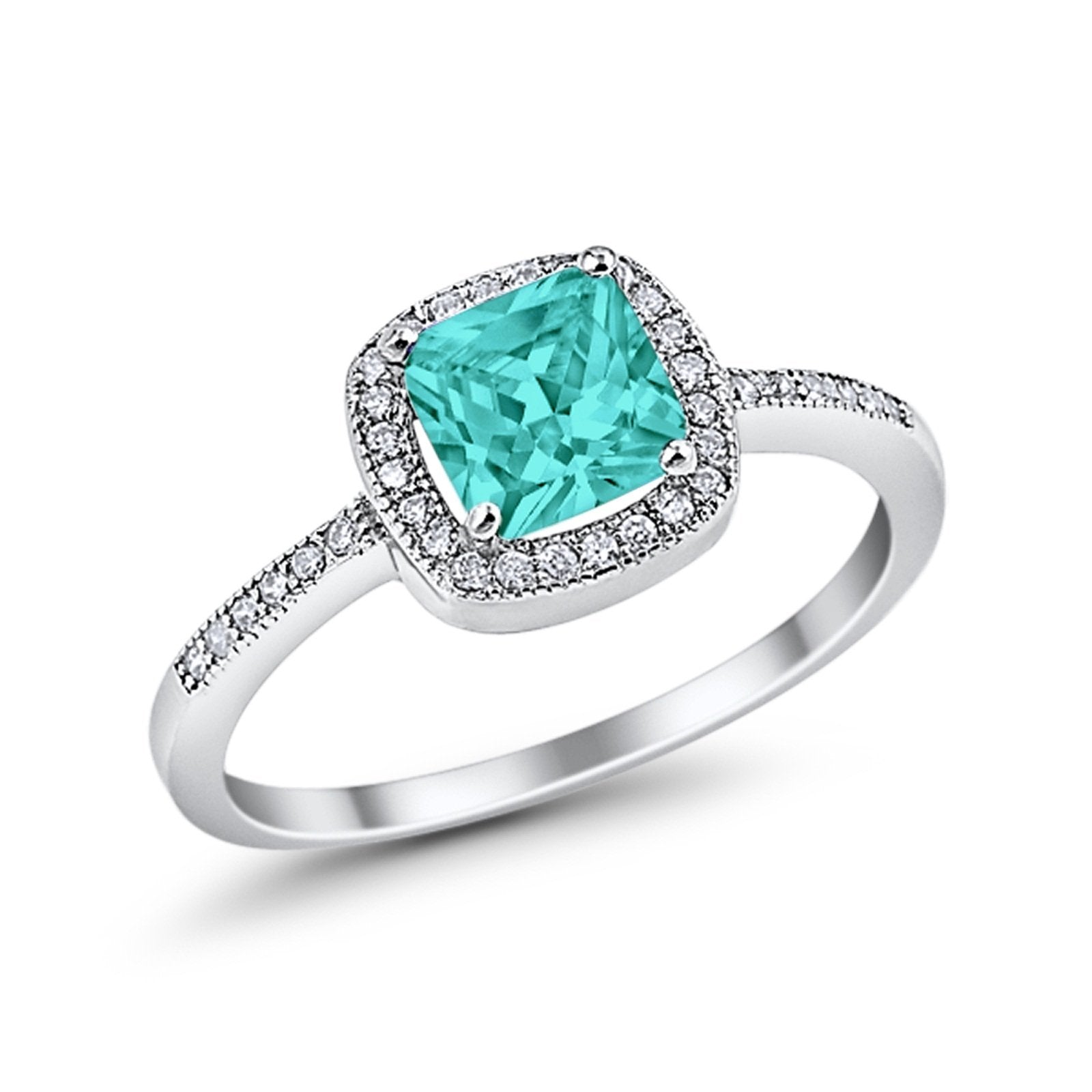 Halo Accent Engagement Ring Simulated Cubic Zirconia 925 Sterling Silver