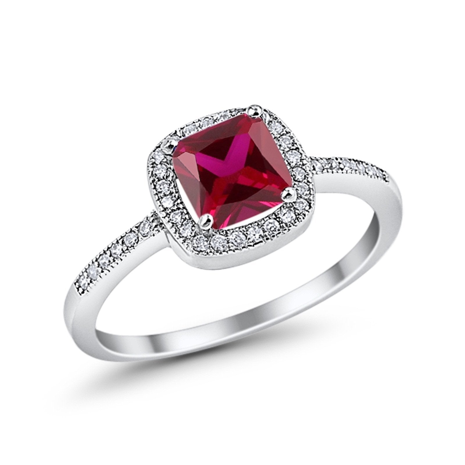 Halo Accent Engagement Ring Simulated Cubic Zirconia 925 Sterling Silver