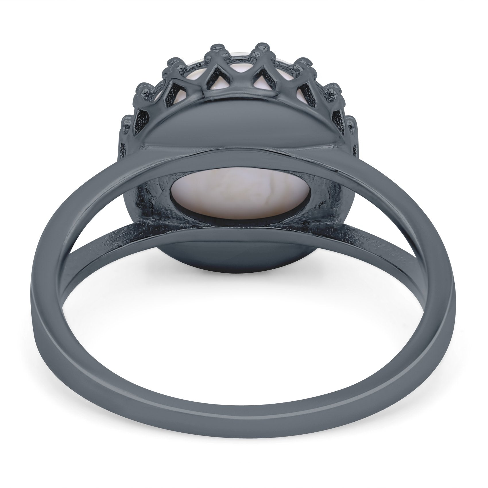 Split Shank Ring Band Round Lab Created Opal 925 Sterling Silver (12mm)