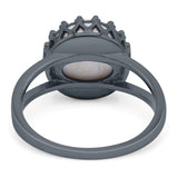 Split Shank Ring Band Round Lab Created Opal 925 Sterling Silver (12mm)