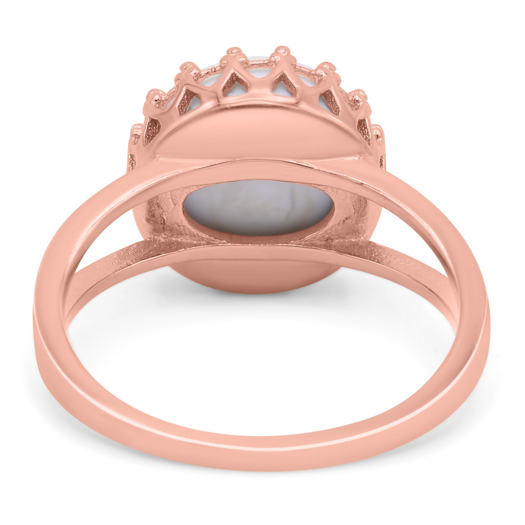 Split Shank Ring Band Round Lab Created Opal 925 Sterling Silver (12mm)