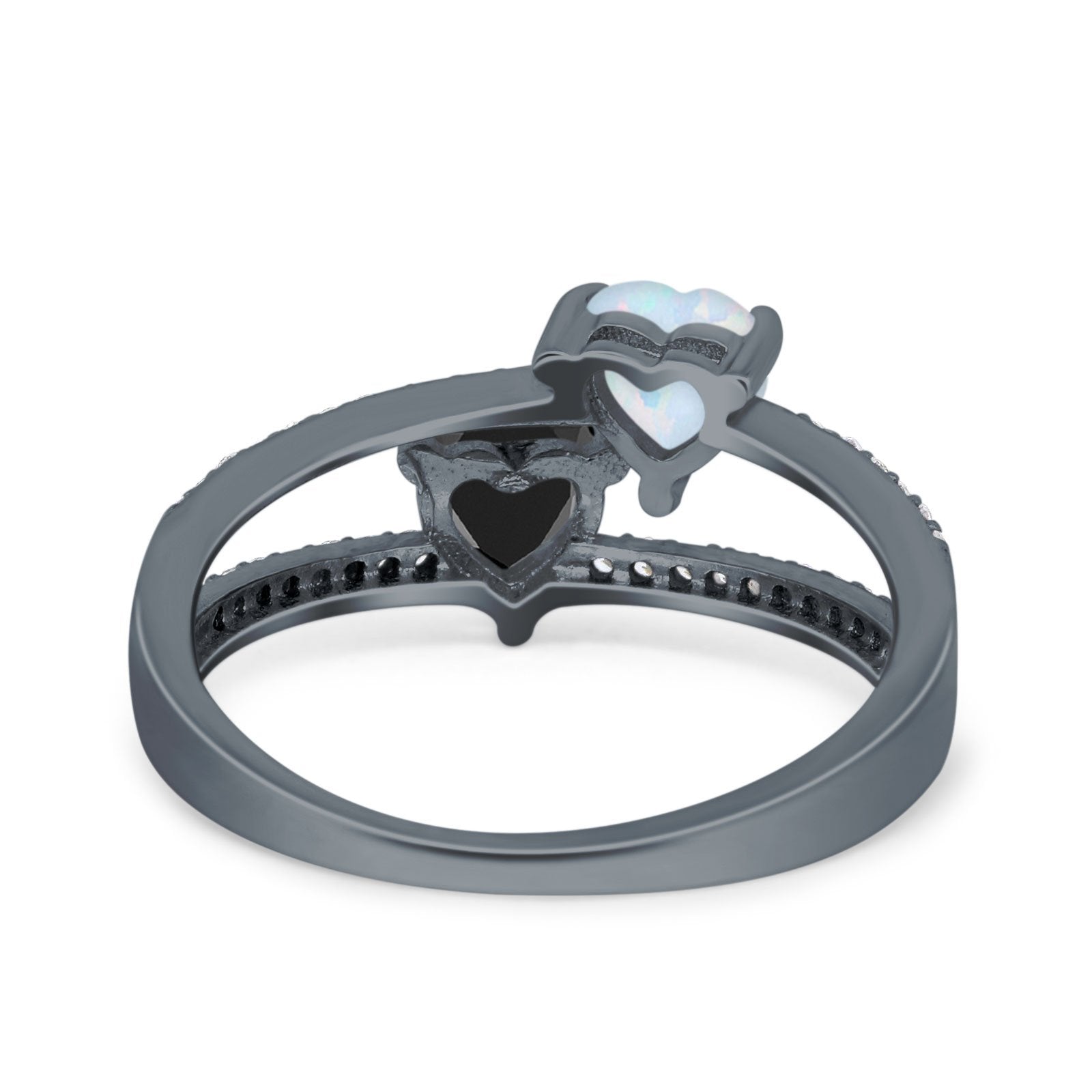 Heart Promise Ring Double Heart Created White Opal Round Simulated Cubic Zirconia 925 Sterling Silver