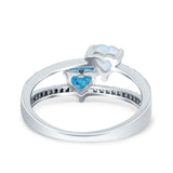 Heart Promise Ring Double Heart Created White Opal Round Simulated Cubic Zirconia 925 Sterling Silver
