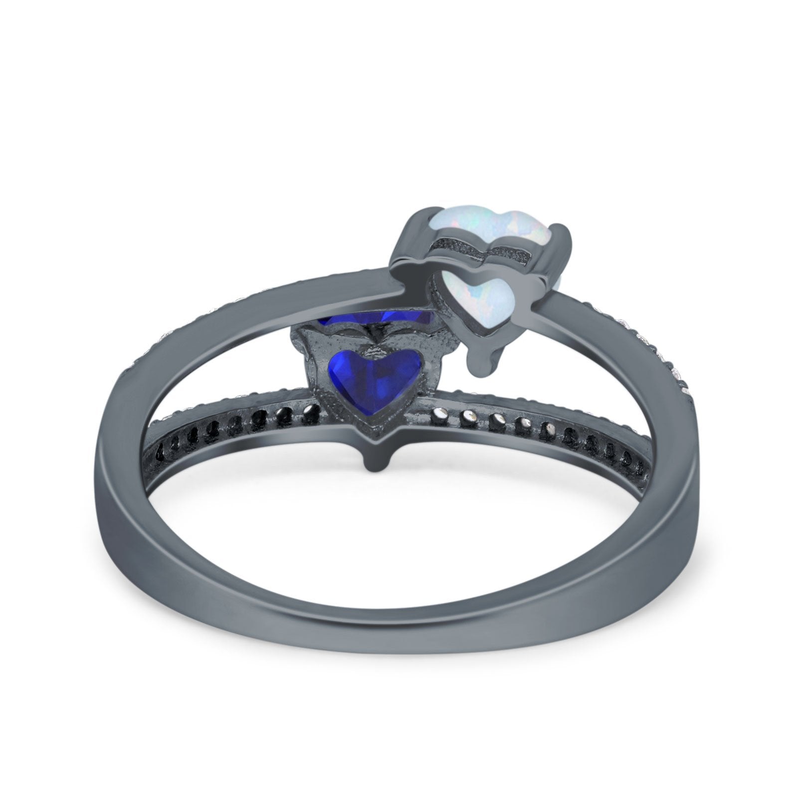 Heart Promise Ring Double Heart Created White Opal Round Simulated Cubic Zirconia 925 Sterling Silver