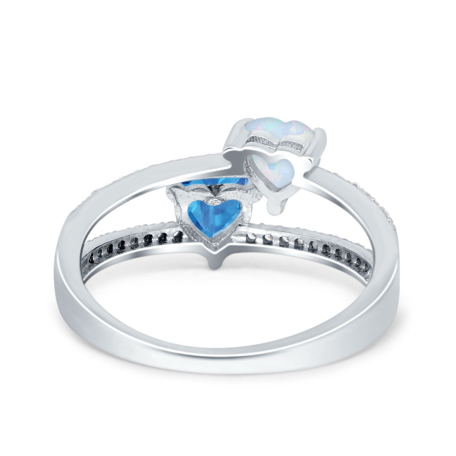 Heart Promise Ring Double Heart Created White Opal Round Simulated Cubic Zirconia 925 Sterling Silver