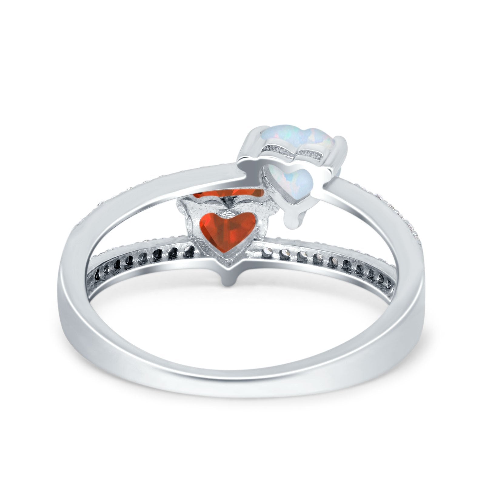 Heart Promise Ring Double Heart Created White Opal Round Simulated Cubic Zirconia 925 Sterling Silver