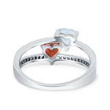 Heart Promise Ring Double Heart Created White Opal Round Simulated Cubic Zirconia 925 Sterling Silver