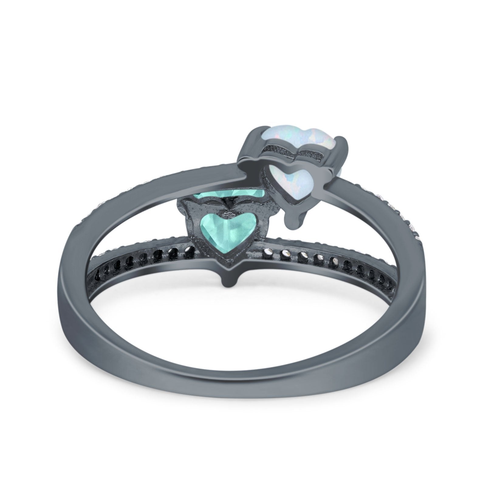 Heart Promise Ring Double Heart Created White Opal Round Simulated Cubic Zirconia 925 Sterling Silver