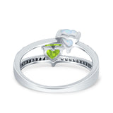 Heart Promise Ring Double Heart Created White Opal Round Simulated Cubic Zirconia 925 Sterling Silver