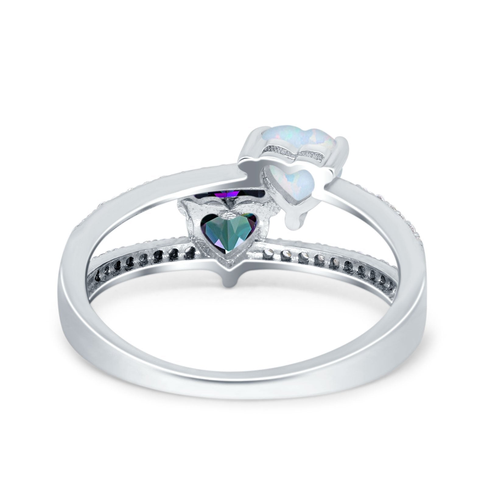 Heart Promise Ring Double Heart Created White Opal Round Simulated Cubic Zirconia 925 Sterling Silver