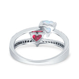 Heart Promise Ring Double Heart Created White Opal Round Simulated Cubic Zirconia 925 Sterling Silver