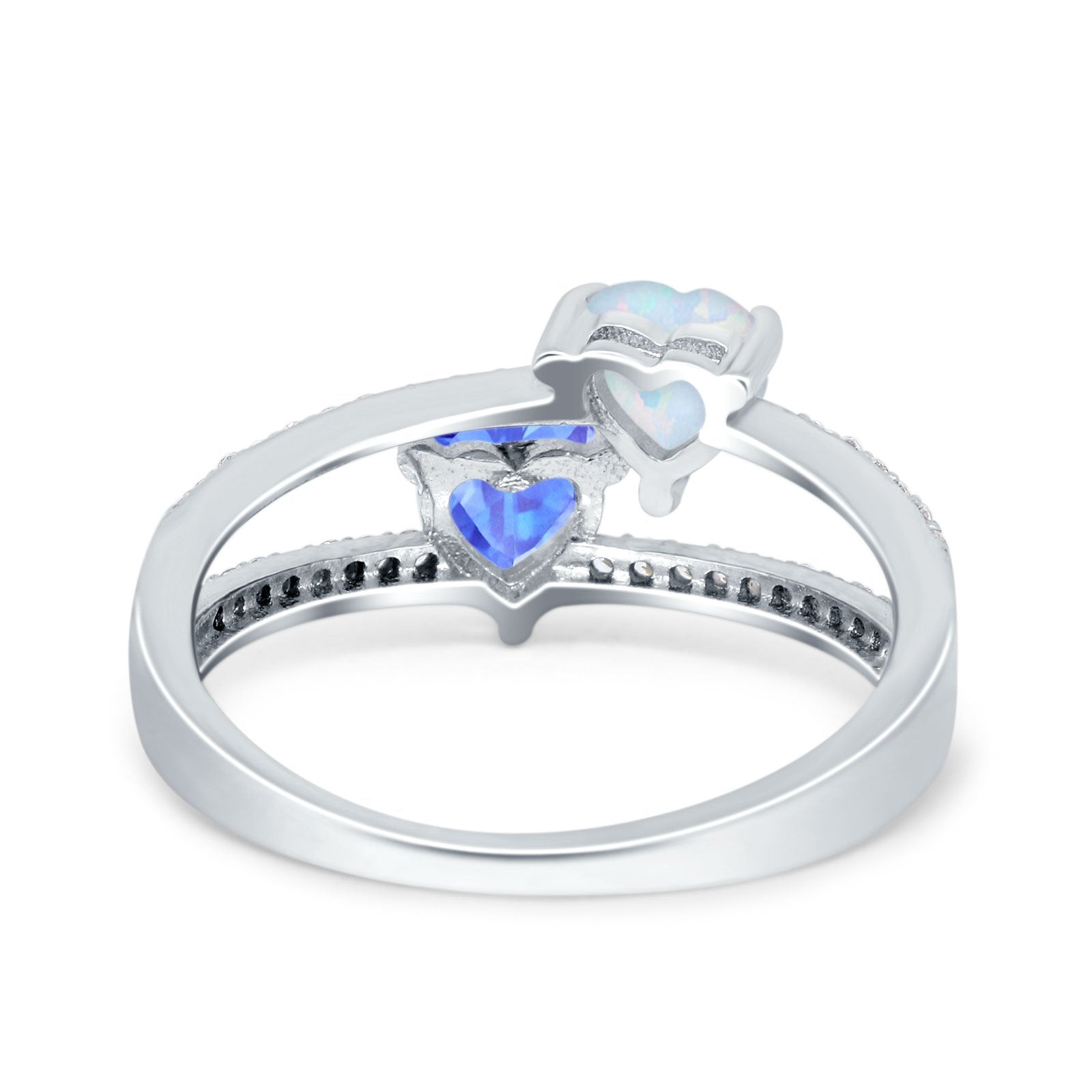 Heart Promise Ring Double Heart Created White Opal Round Simulated Cubic Zirconia 925 Sterling Silver