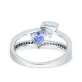 Heart Promise Ring Double Heart Created White Opal Round Simulated Cubic Zirconia 925 Sterling Silver