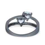 Heart Promise Ring Double Heart Created White Opal Round Simulated Cubic Zirconia 925 Sterling Silver
