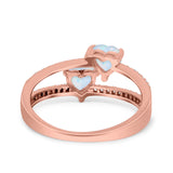 Heart Promise Ring Double Heart Created White Opal Round Simulated Cubic Zirconia 925 Sterling Silver