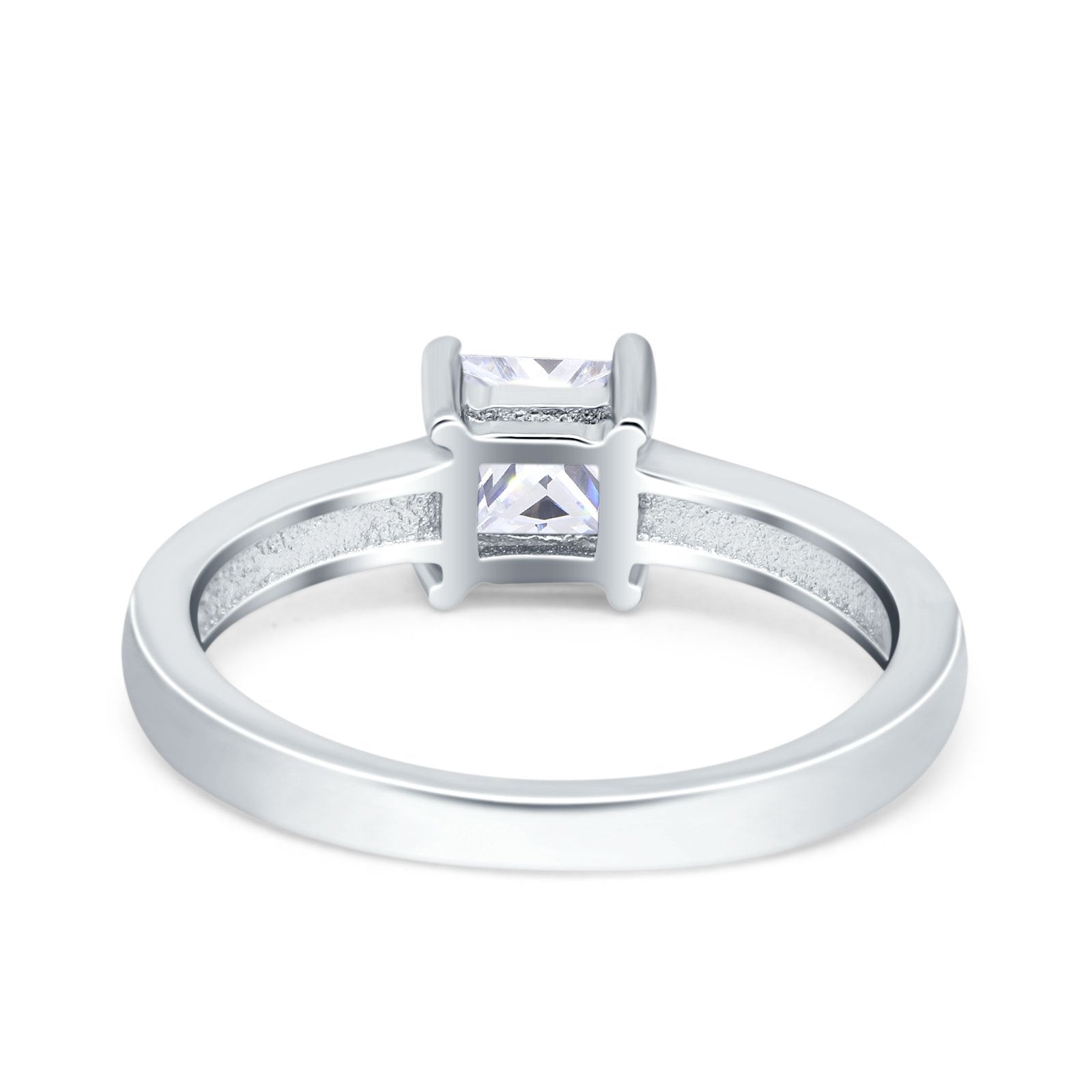 Solitaire Accent Fashion Ring Princess Cut Simulated Cubic Zirconia Created Opal 925 Sterling Silver