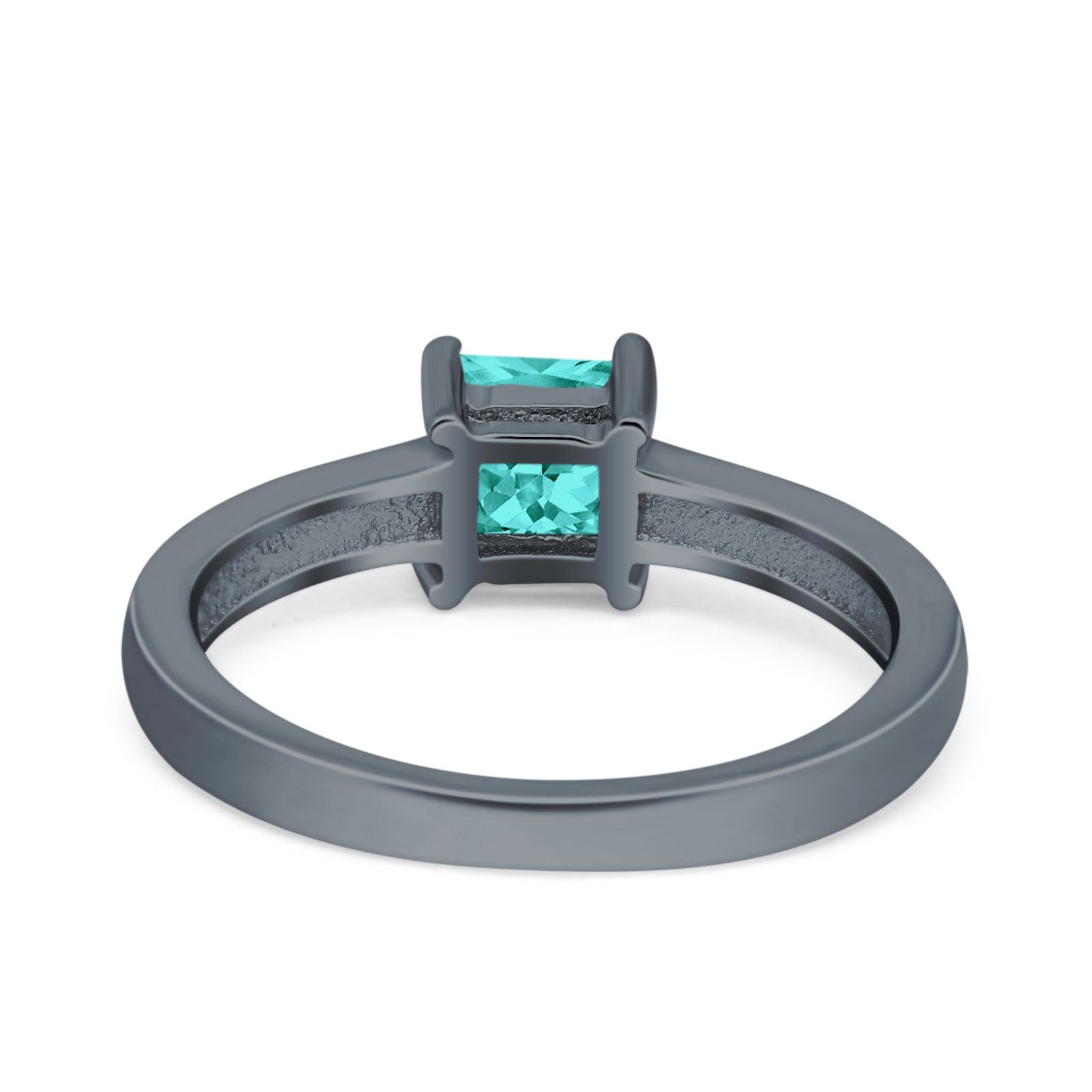 Solitaire Accent Fashion Ring Princess Cut Simulated Cubic Zirconia Created Opal 925 Sterling Silver