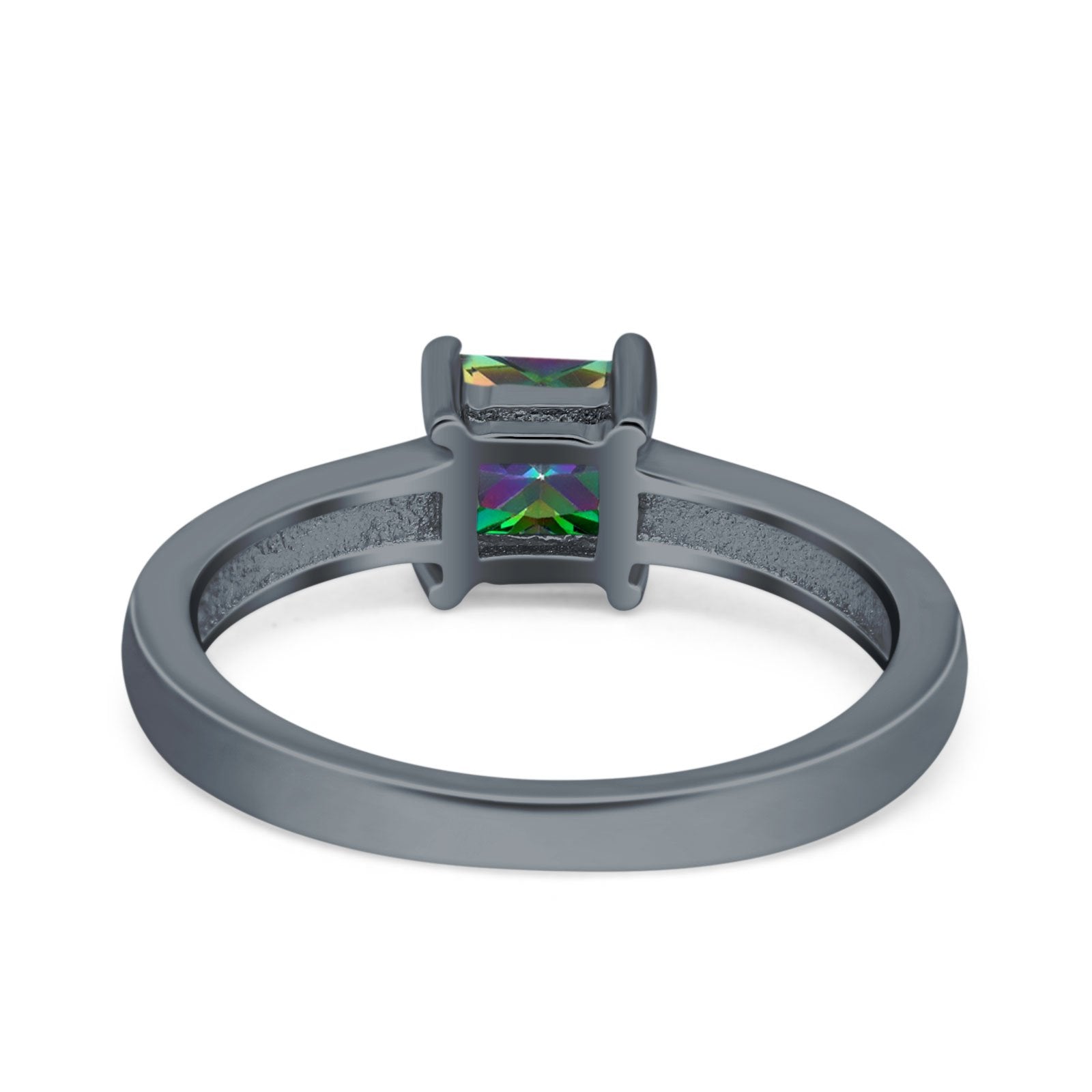 Solitaire Accent Fashion Ring Princess Cut Simulated Cubic Zirconia Created Opal 925 Sterling Silver