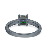 Solitaire Accent Fashion Ring Princess Cut Simulated Cubic Zirconia Created Opal 925 Sterling Silver