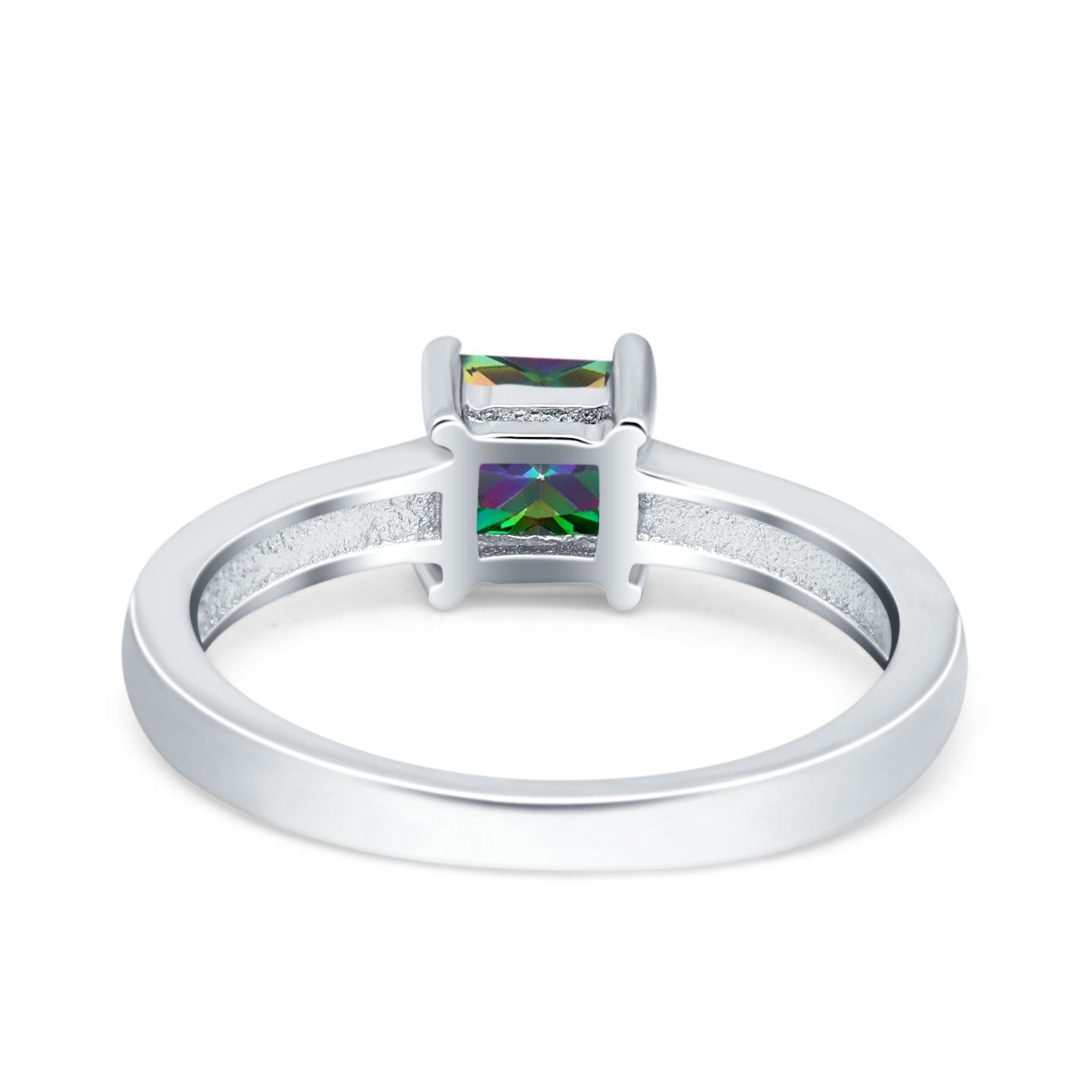 Solitaire Accent Fashion Ring Princess Cut Simulated Cubic Zirconia Created Opal 925 Sterling Silver