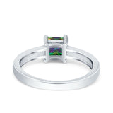 Solitaire Accent Fashion Ring Princess Cut Simulated Cubic Zirconia Created Opal 925 Sterling Silver