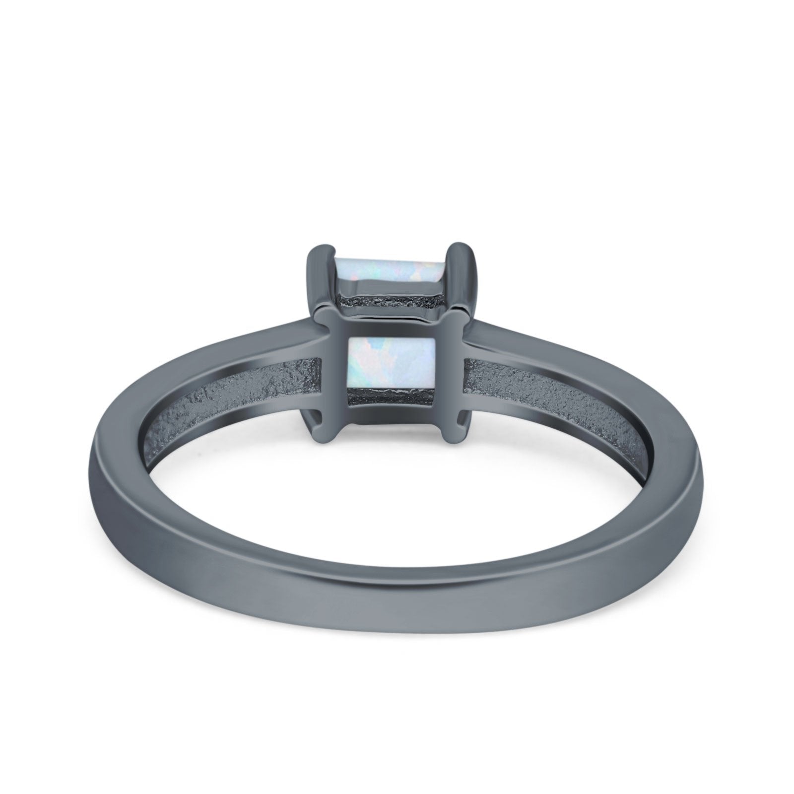 Solitaire Accent Fashion Ring Princess Cut Simulated Cubic Zirconia Created Opal 925 Sterling Silver