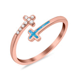 Cross Ring Sideways Round Eternity Simulated CZ Lab Opal 925 Sterling Silver