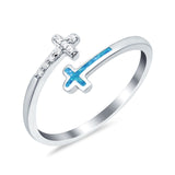Cross Ring Sideways Round Eternity Simulated CZ Lab Opal 925 Sterling Silver
