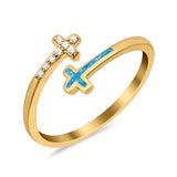 Cross Ring Sideways Round Eternity Simulated CZ Lab Opal 925 Sterling Silver