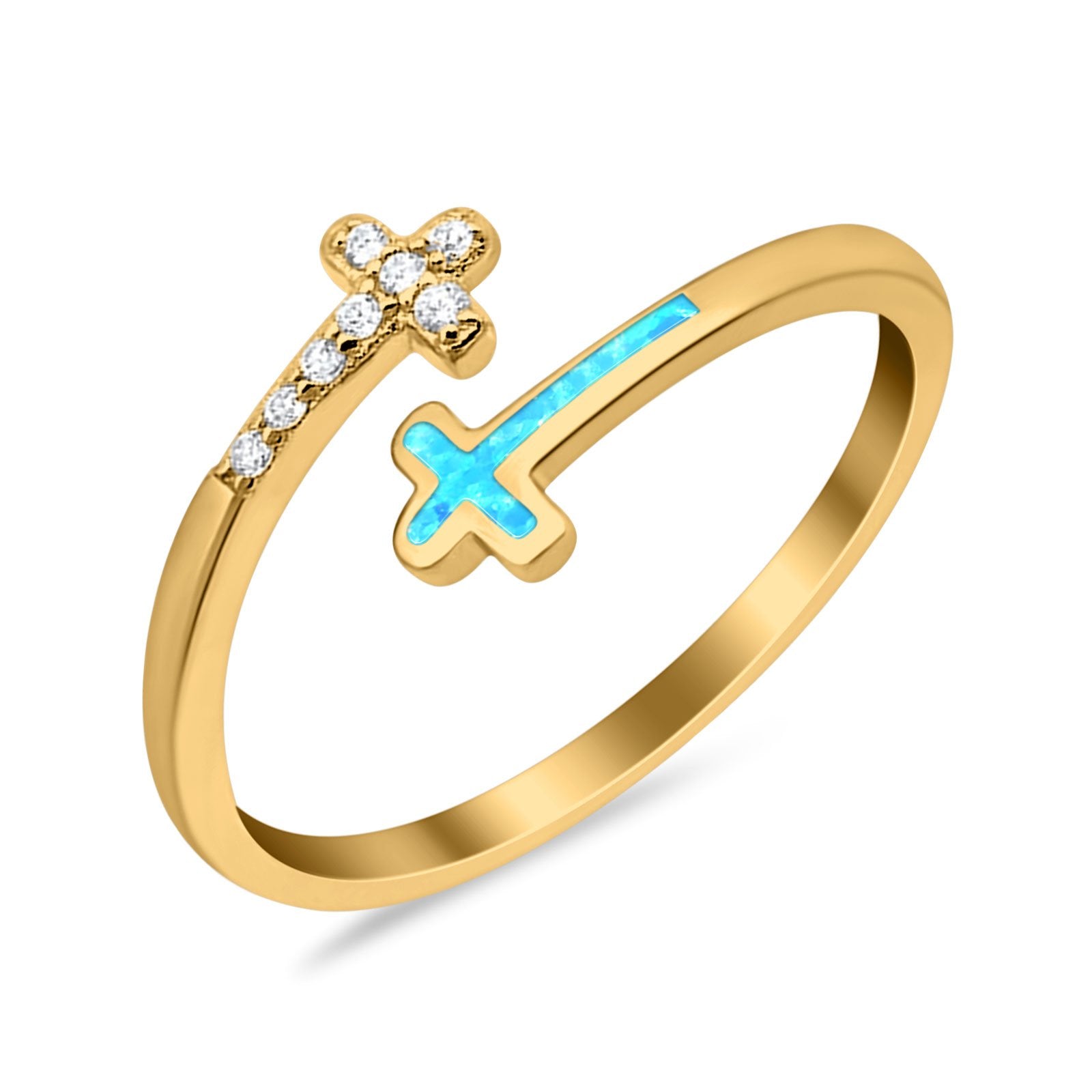 Cross Ring Sideways Round Eternity Simulated CZ Lab Opal 925 Sterling Silver