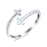 Cross Ring Sideways Round Eternity Simulated CZ Lab Opal 925 Sterling Silver