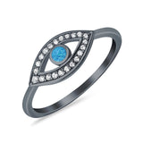 Evil Eye Ring Round Lab Opal Simulated Cubic Zirconia 925 Sterling Silver