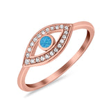 Evil Eye Ring Round Lab Opal Simulated Cubic Zirconia 925 Sterling Silver