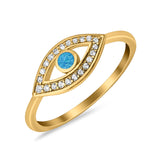 Evil Eye Ring Round Lab Opal Simulated Cubic Zirconia 925 Sterling Silver