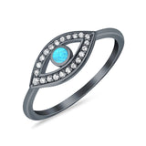 Evil Eye Ring Round Lab Opal Simulated Cubic Zirconia 925 Sterling Silver