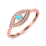 Evil Eye Ring Round Lab Opal Simulated Cubic Zirconia 925 Sterling Silver