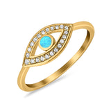 Evil Eye Ring Round Lab Opal Simulated Cubic Zirconia 925 Sterling Silver