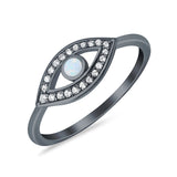 Evil Eye Ring Round Lab Opal Simulated Cubic Zirconia 925 Sterling Silver