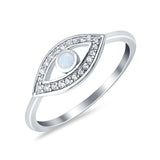 Evil Eye Ring Round Lab Opal Simulated Cubic Zirconia 925 Sterling Silver