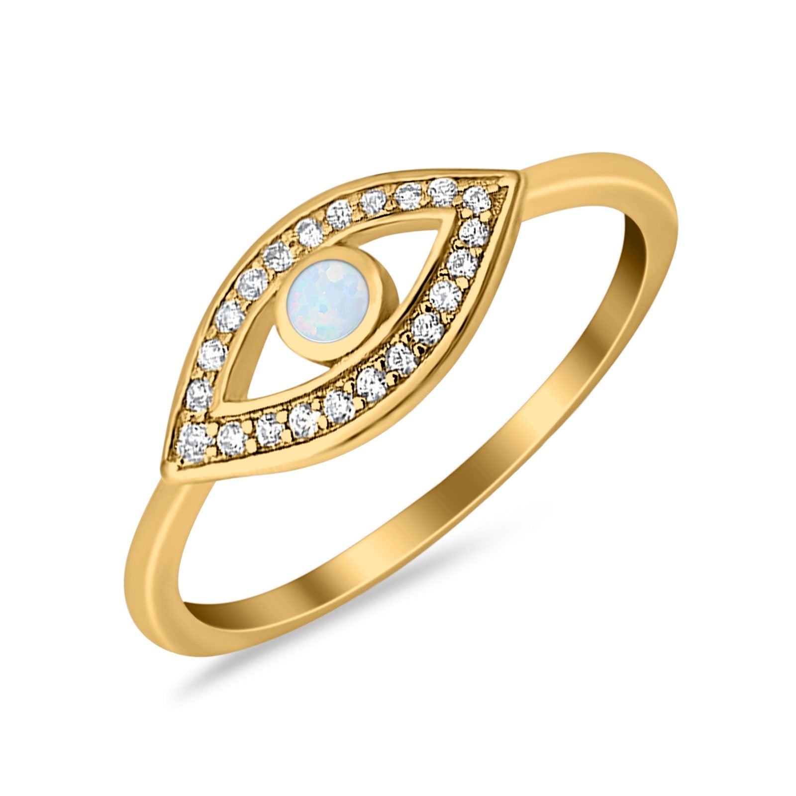 Evil Eye Ring Round Lab Opal Simulated Cubic Zirconia 925 Sterling Silver