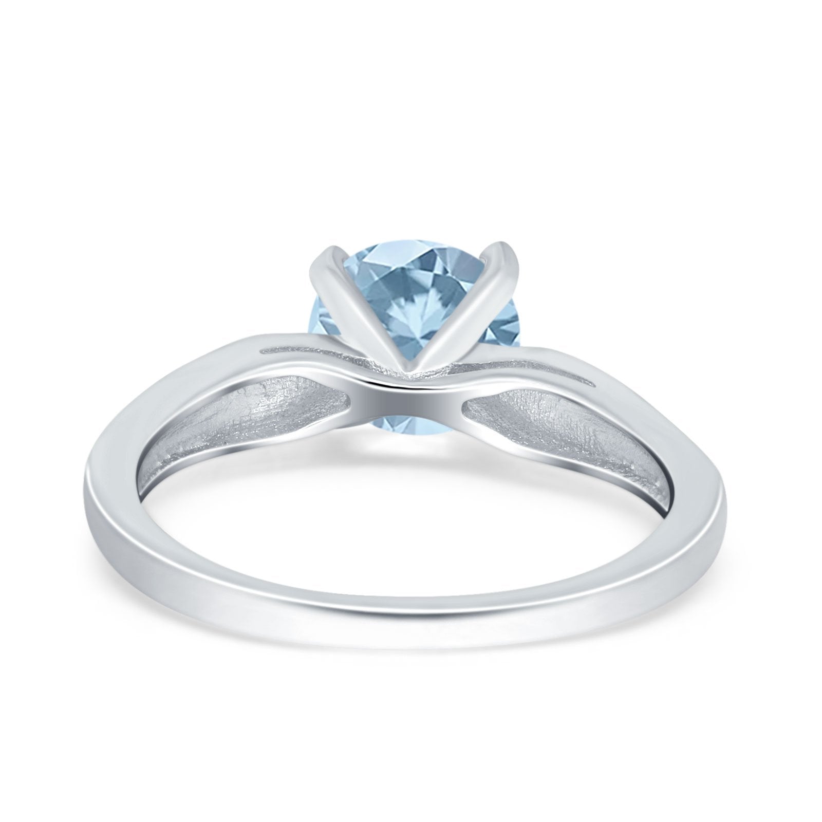 Solitaire Accent Engagement Ring Created Blue Opal Round Simulated Cubic Zirconia 925 Sterling Silver
