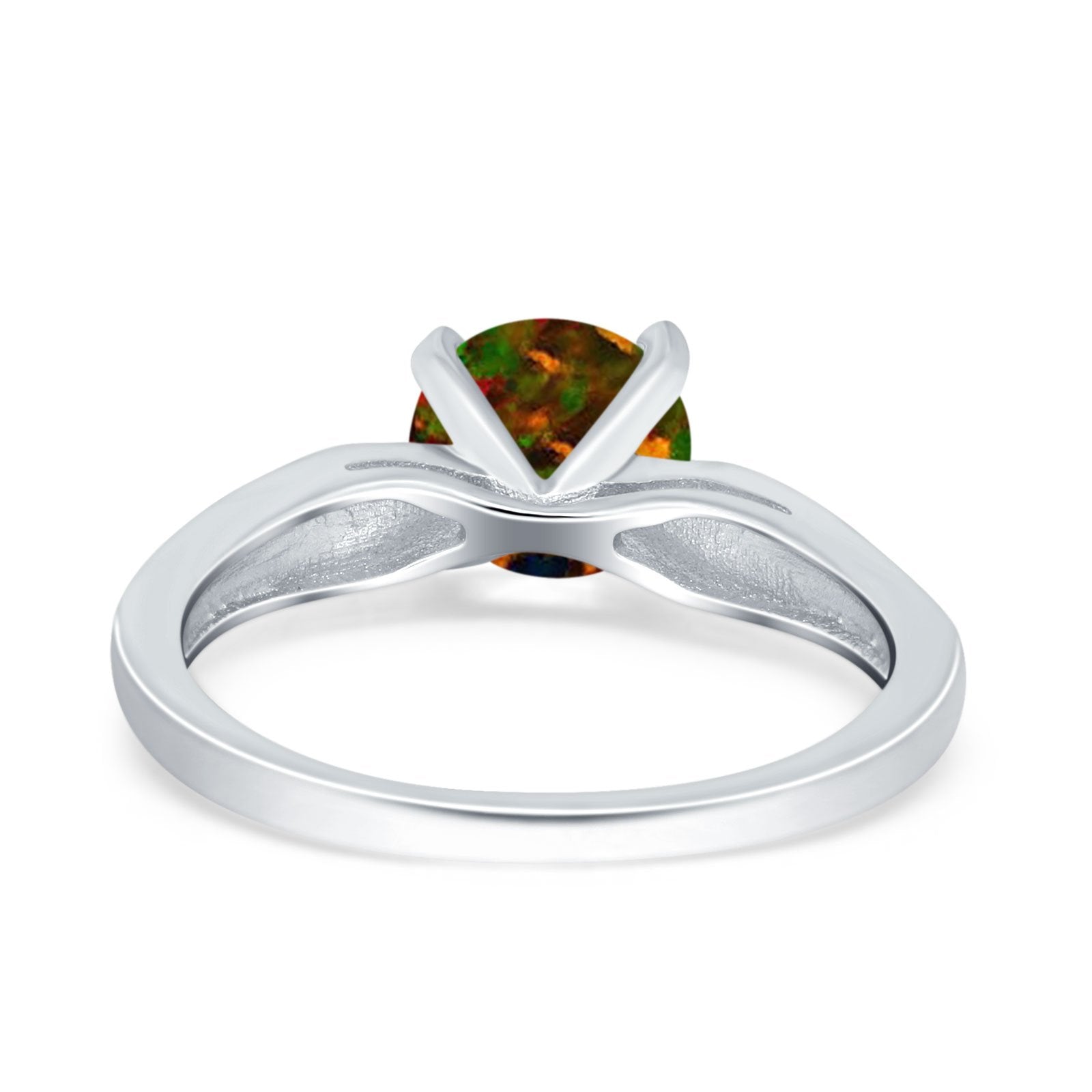 Solitaire Accent Engagement Ring Created White Opal Round Simulated Cubic Zirconia 925 Sterling Silver