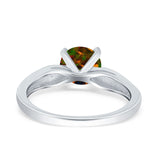 Solitaire Accent Engagement Ring Created White Opal Round Simulated Cubic Zirconia 925 Sterling Silver