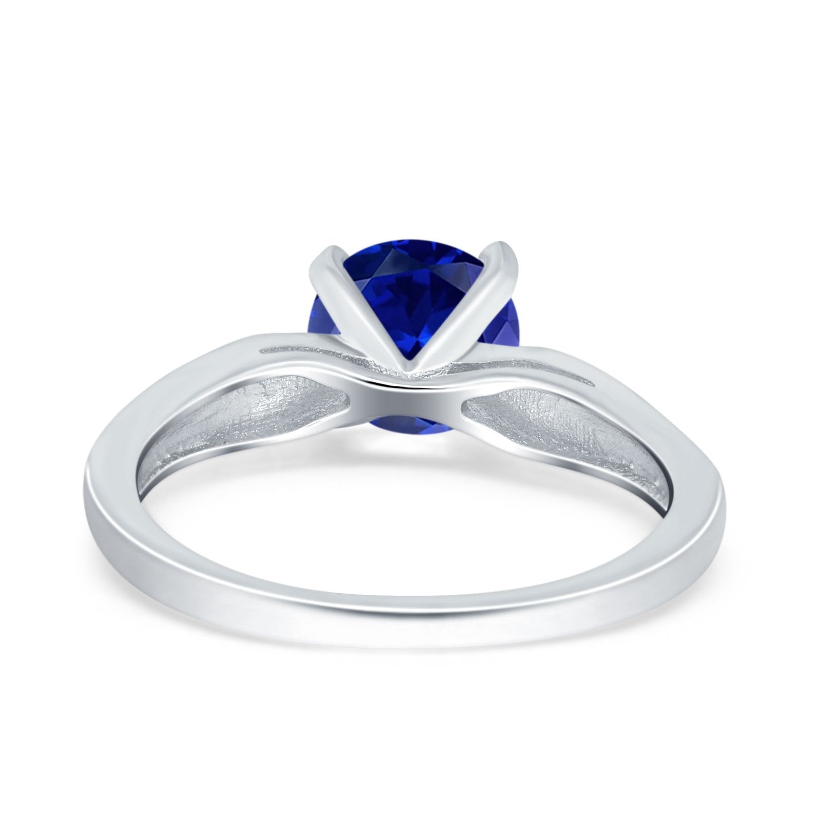 Solitaire Accent Engagement Ring Created Blue Opal Round Simulated Cubic Zirconia 925 Sterling Silver