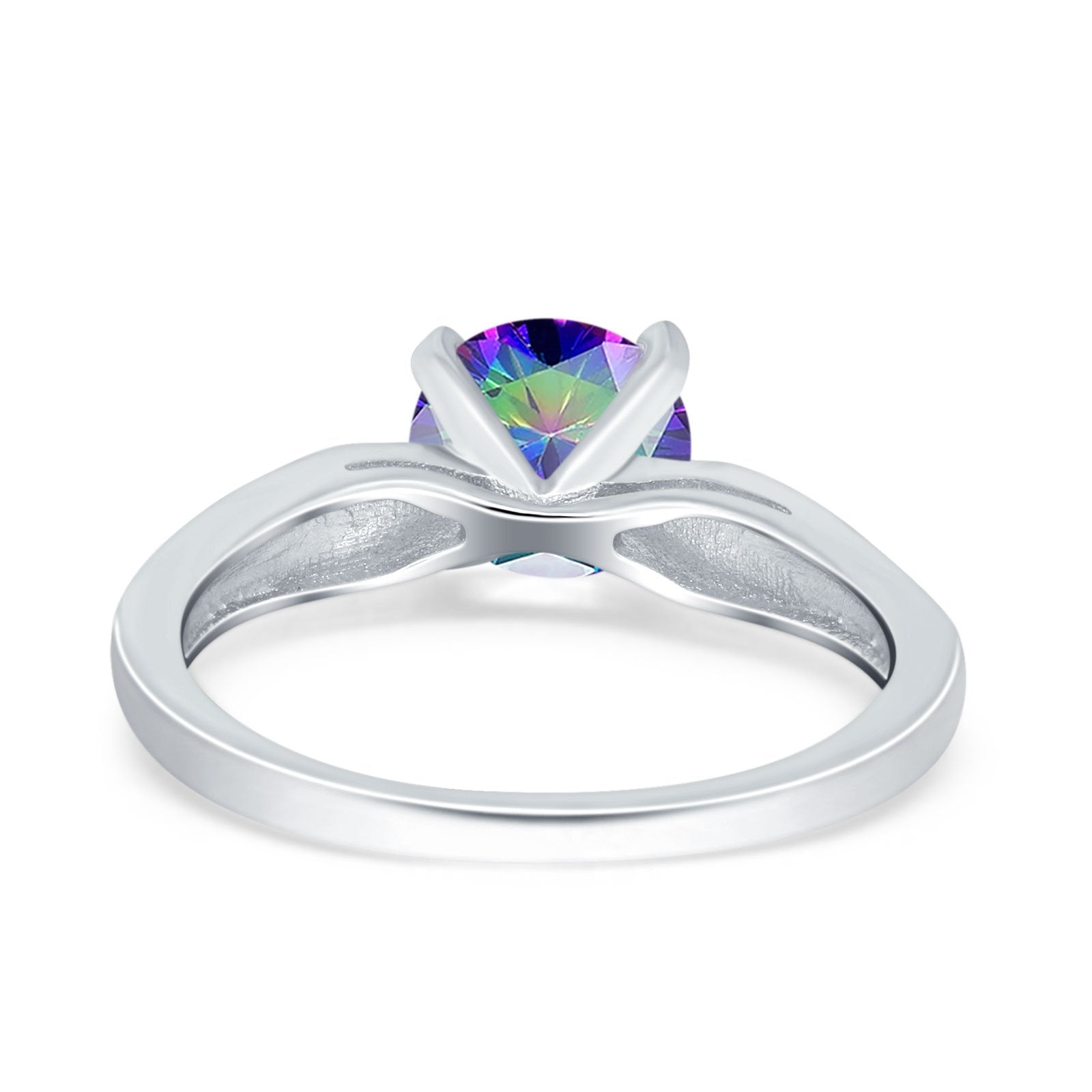 Solitaire Accent Engagement Ring Created White Opal Round Simulated Cubic Zirconia 925 Sterling Silver