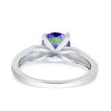 Solitaire Accent Engagement Ring Created White Opal Round Simulated Cubic Zirconia 925 Sterling Silver