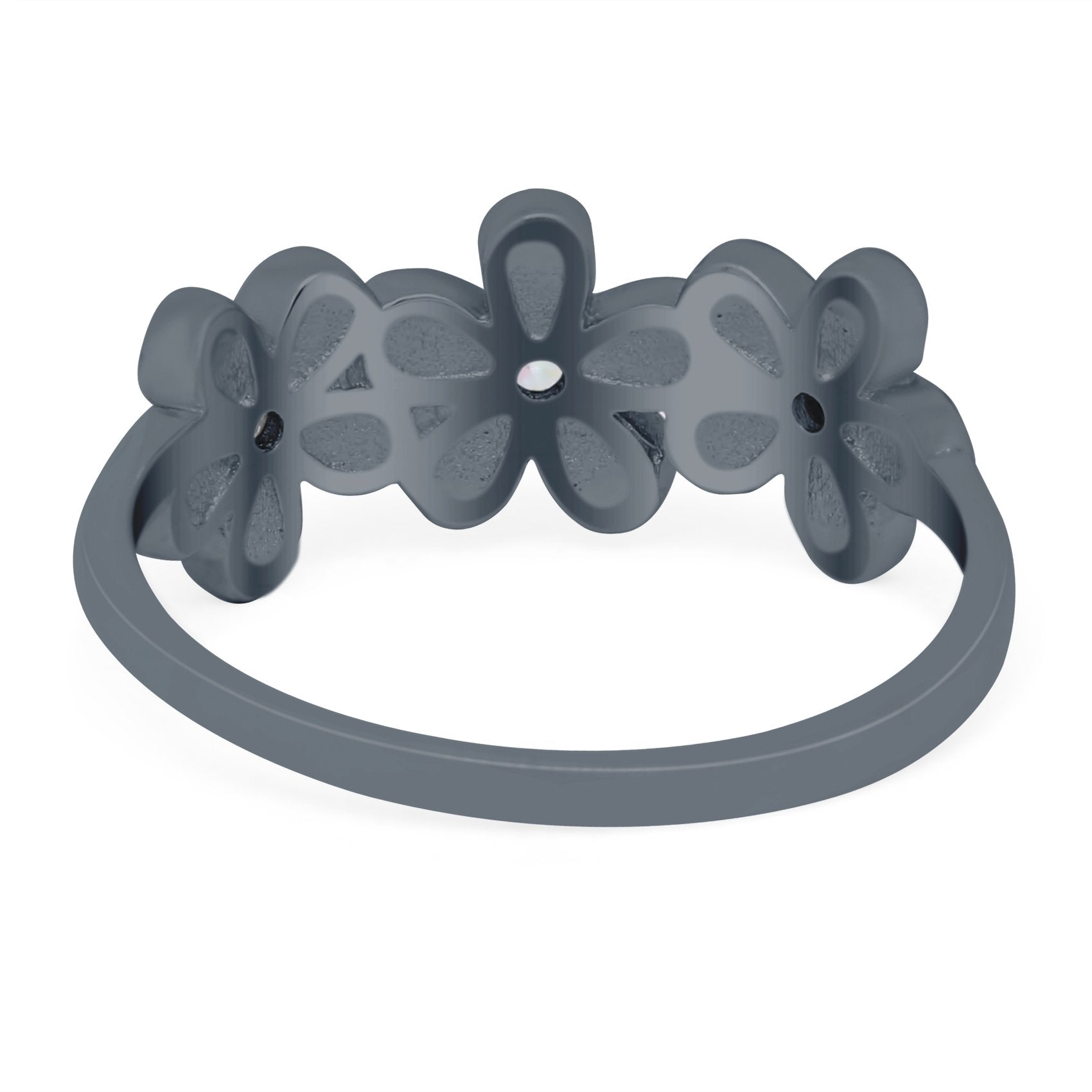 Plumeria Flower Ring Band Lab Created Opal Simulated Cubic Zirconia 925 Sterling Silver (8mm)